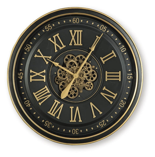 Dairton - Black / Gold Finish - Wall Clock - Hornell Furniture Outlet