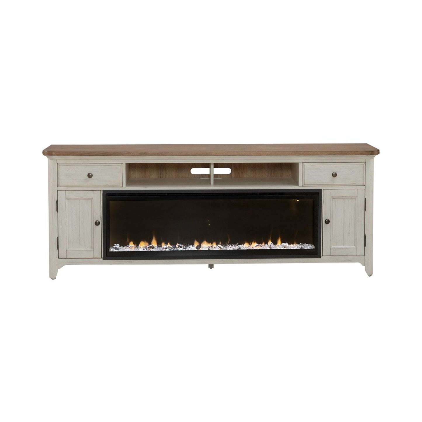 Fireplace TV Consoles - 652 80" Console With Fire FT - White - Hornell Furniture Outlet