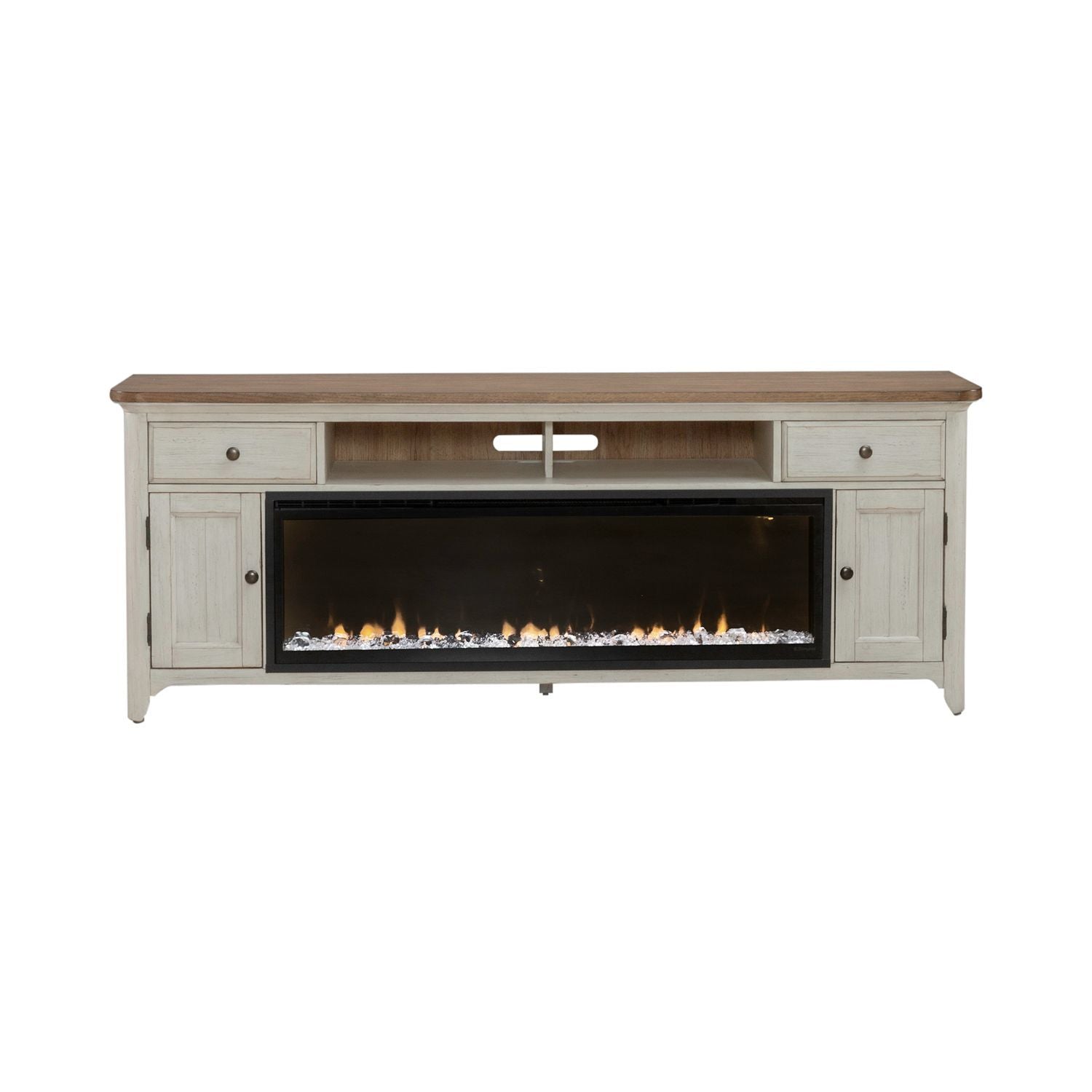 Fireplace TV Consoles - 652 80" Console With Fire FT - White - Hornell Furniture Outlet