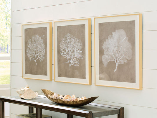 Hendridge - Taupe / White - Wall Art Set (Set of 3) - Hornell Furniture Outlet