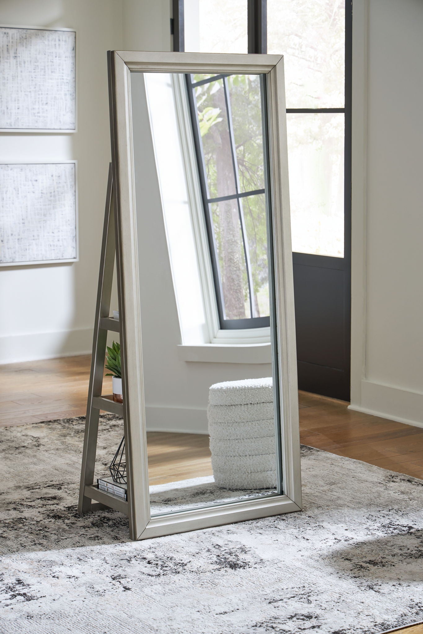 Evesen - Champagne - Floor Standing Mirror With Storage - Hornell Furniture Outlet