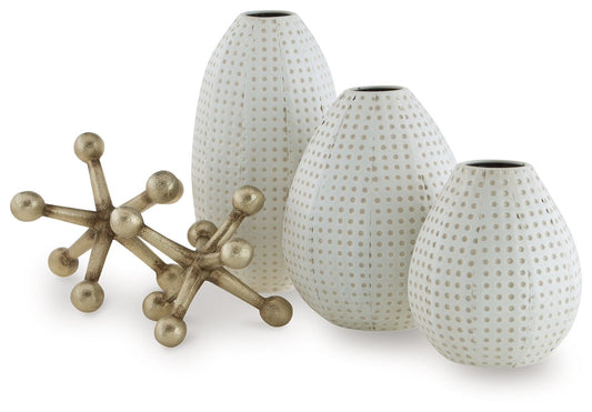 Azerton - White / Gold Finish - Accessory Set (Set of 5) - Hornell Furniture Outlet