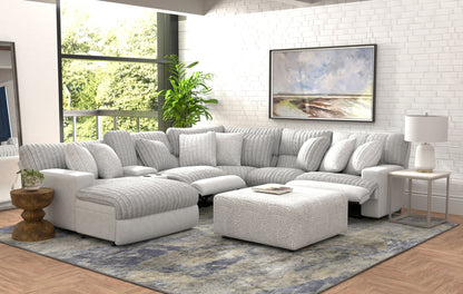 Abraxas - 6 Piece Power Reclining Sectional With Lay - Back Chaise, 2 Reclining Seats, And Included Cocktail Ottoman (LSF Chaise) - Moonstruck - Hornell Furniture Outlet