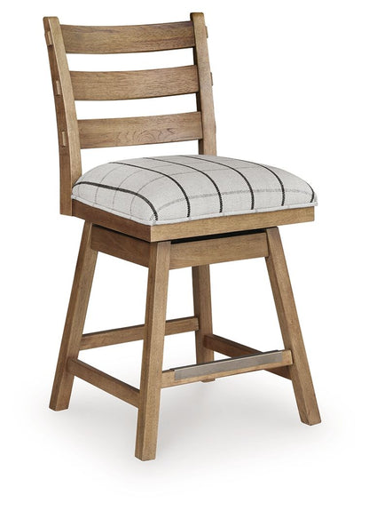Ridgester - Upholstered Swivel Barstool (Set of 2) - Light Brown - Hornell Furniture Outlet