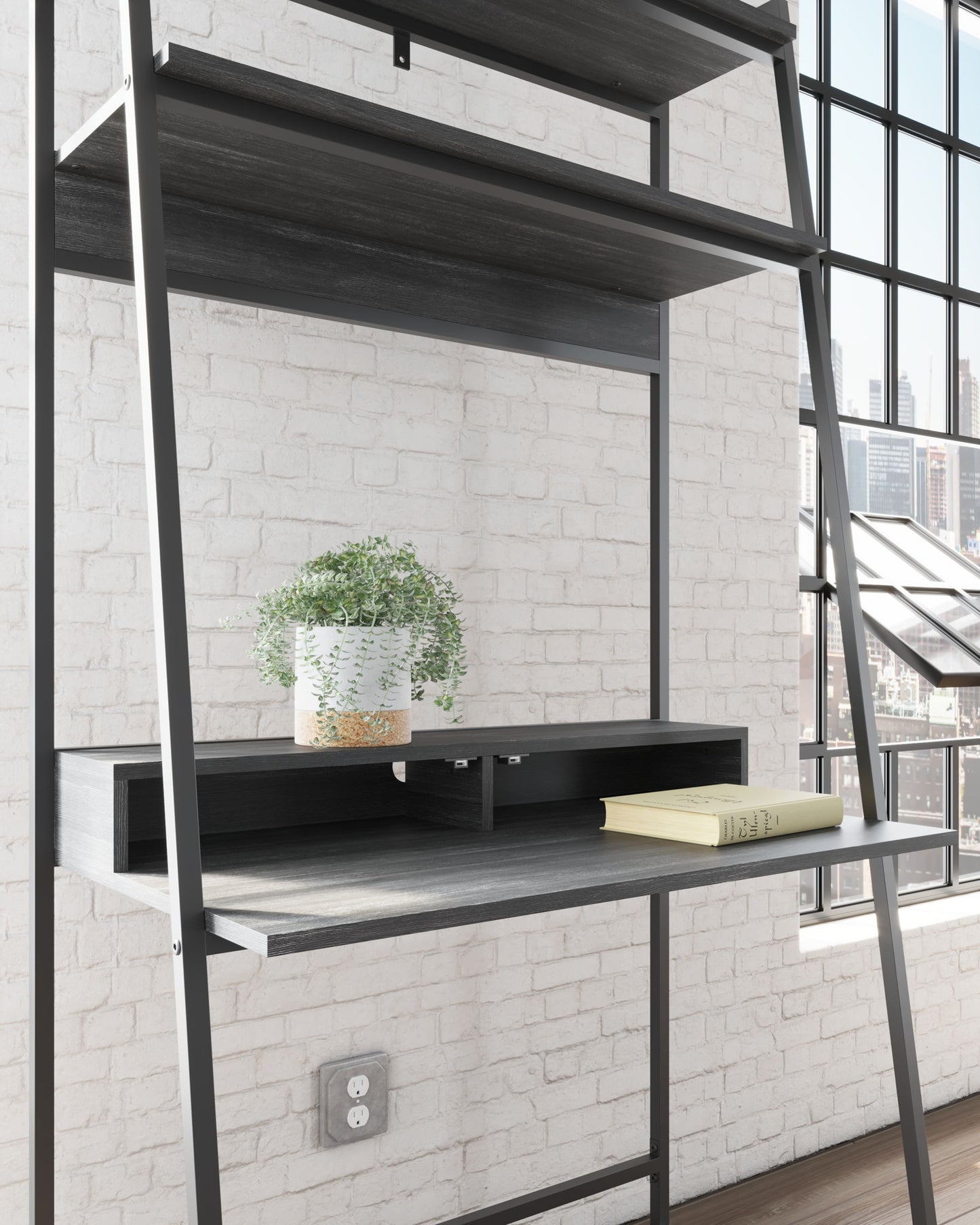 Yarlow - Black - Home Office Desk and Shelf - Hornell Furniture Outlet