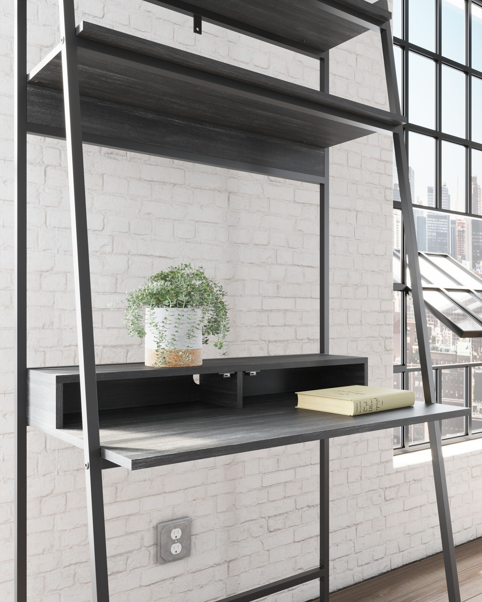 Yarlow - Black - Home Office Desk and Shelf - Hornell Furniture Outlet