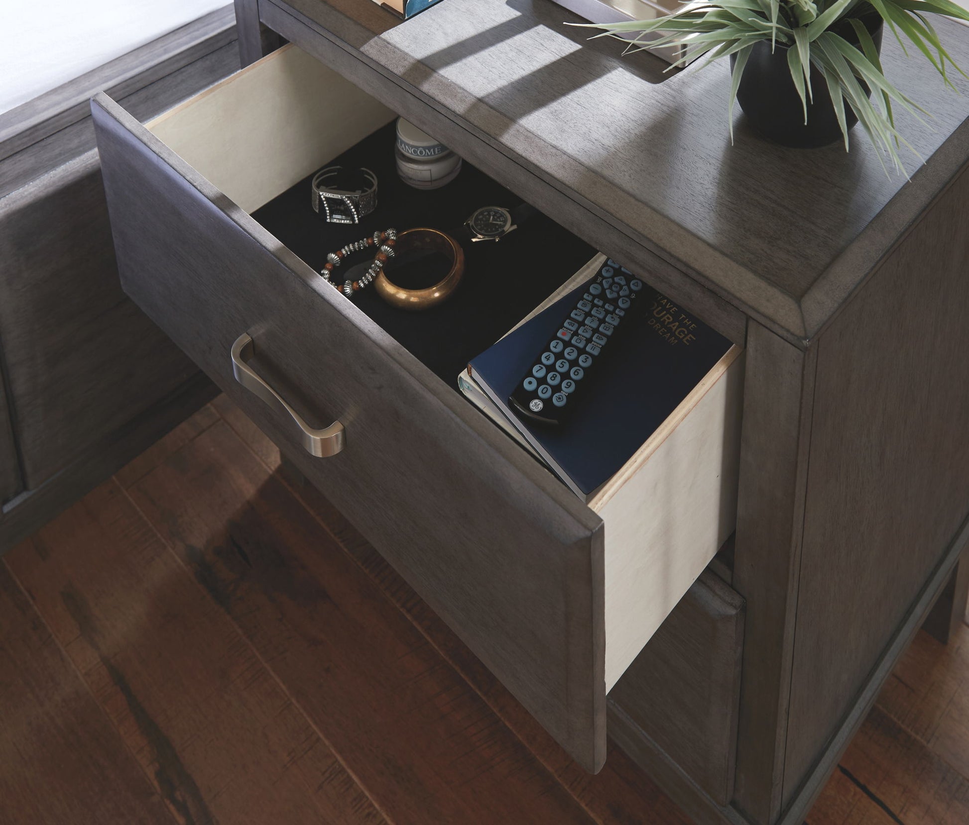 Caitbrook - Gray - Two Drawer Night Stand - Hornell Furniture Outlet