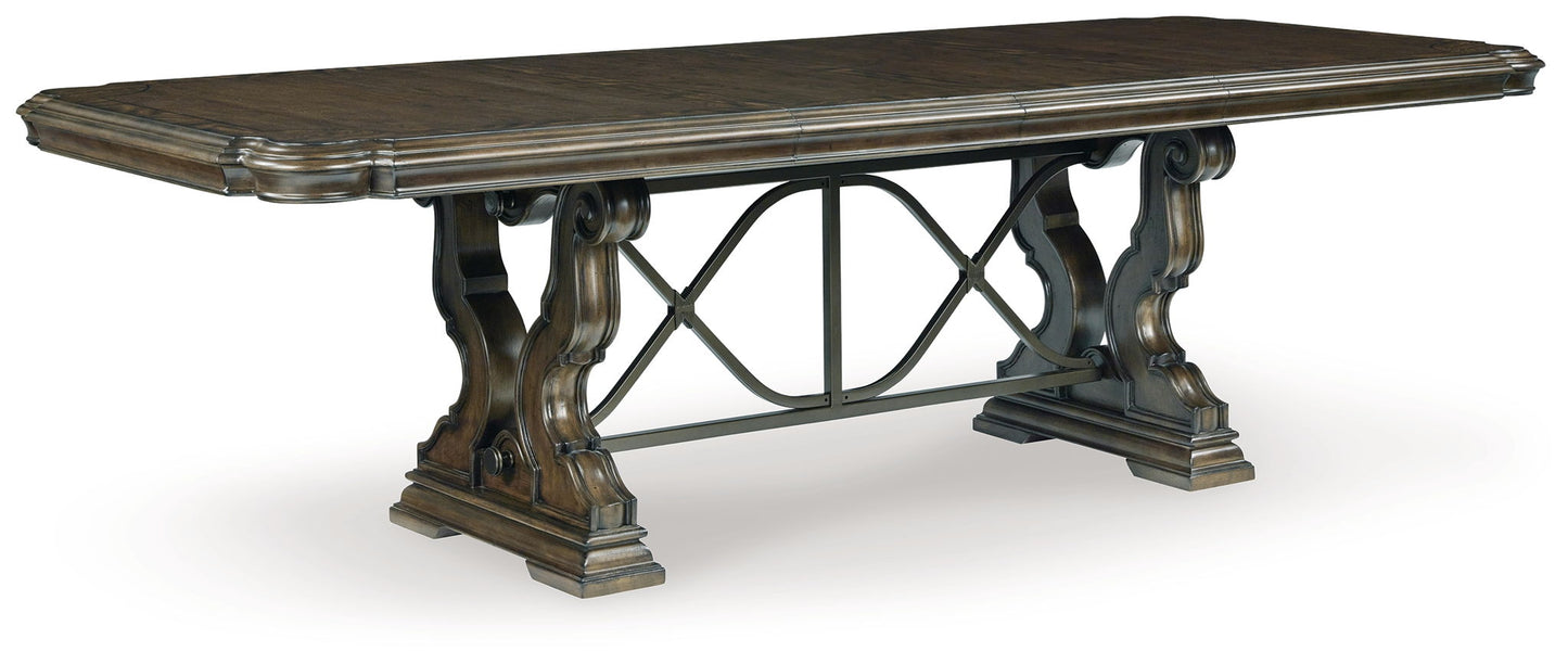 Maylee - 11 Pc. - Dining Extension Table, 4 Side Chairs, 2 Arm Chairs, Storage Bench, Buffet And Hutch - Dark Brown - Hornell Furniture Outlet
