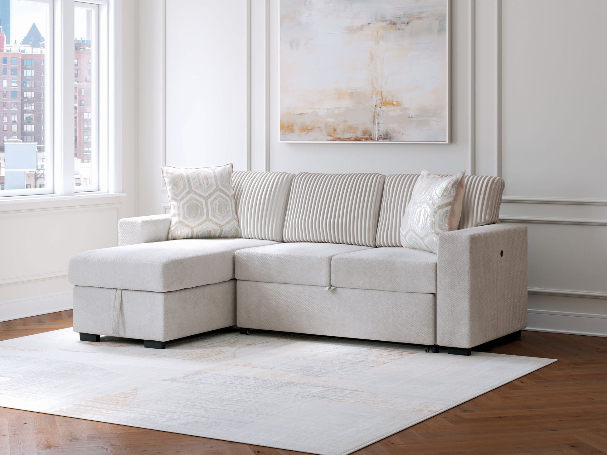 Wohlen - Alloy - 2 - Piece Sectional With Pop Up Sleeper And LAF Corner Chaise - Hornell Furniture Outlet