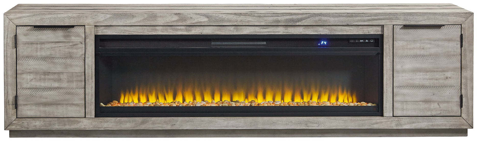 Naydell - Gray - 92" TV Stand with Wide Fireplace Insert - Hornell Furniture Outlet