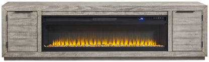 Naydell - Gray - 92" TV Stand with Wide Fireplace Insert - Hornell Furniture Outlet