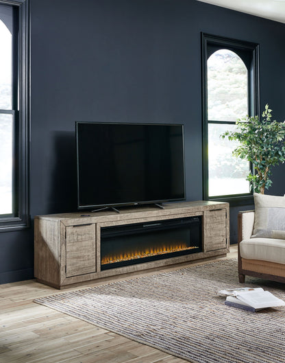 Krystanza - Weathered Gray - TV Stand with Wide Fireplace Insert - Hornell Furniture Outlet