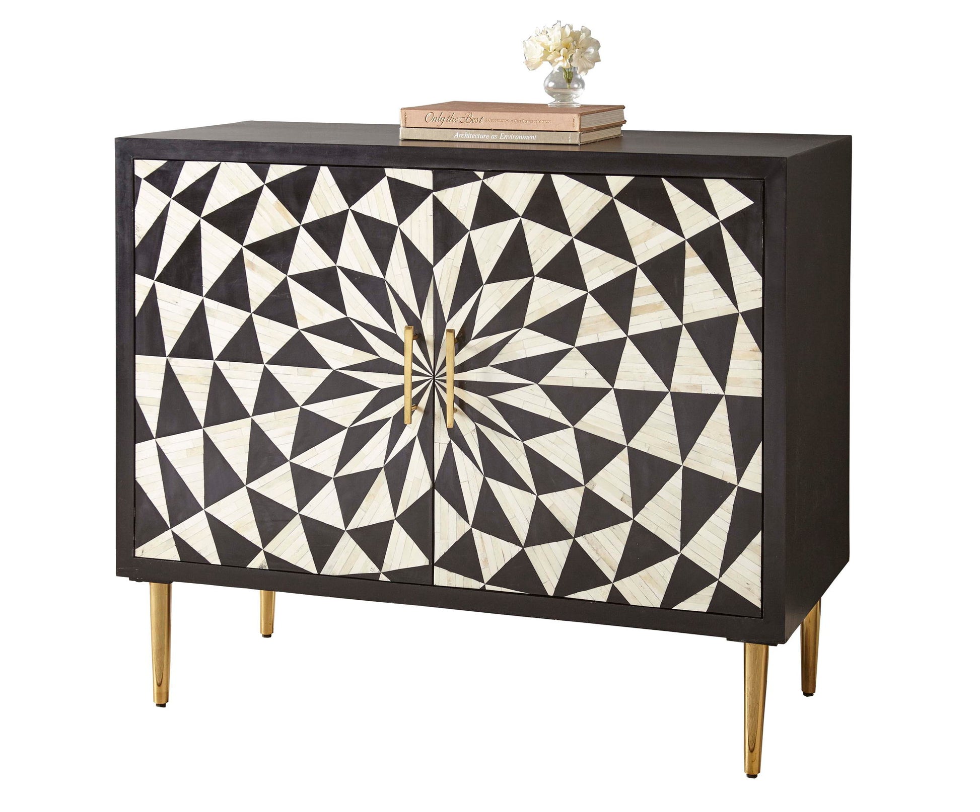Benzara - 2 Door Bone Inlay Cabinet - Black - Hornell Furniture Outlet