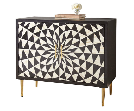 Benzara - 2 Door Bone Inlay Cabinet - Black - Hornell Furniture Outlet