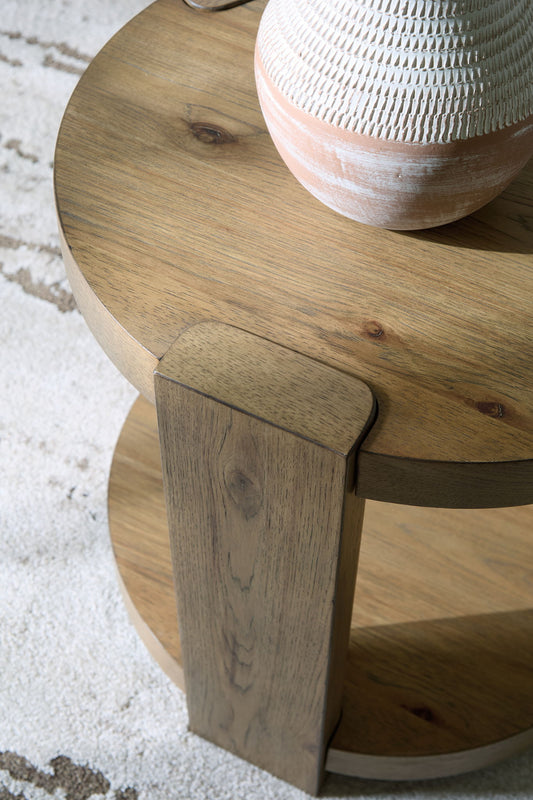 Flangren - Round End Table - Light Brown - Hornell Furniture Outlet