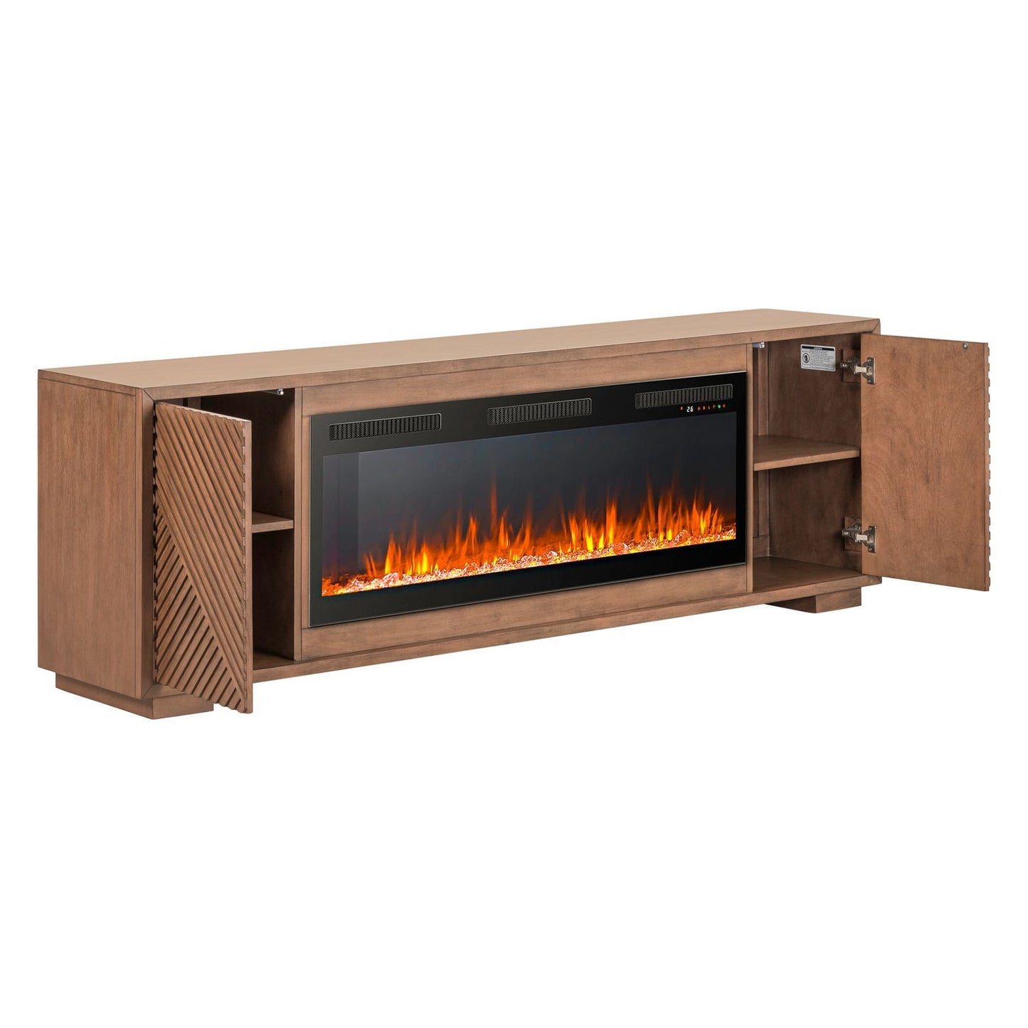 Fireplace TV Consoles - 214 84'' Console With Fire FTS Multiplees - Light Brown - Hornell Furniture Outlet