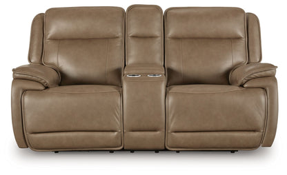 Glencroft - Power Reclining Loveseat With Console / Adjustable Headrest - Sahara - Hornell Furniture Outlet