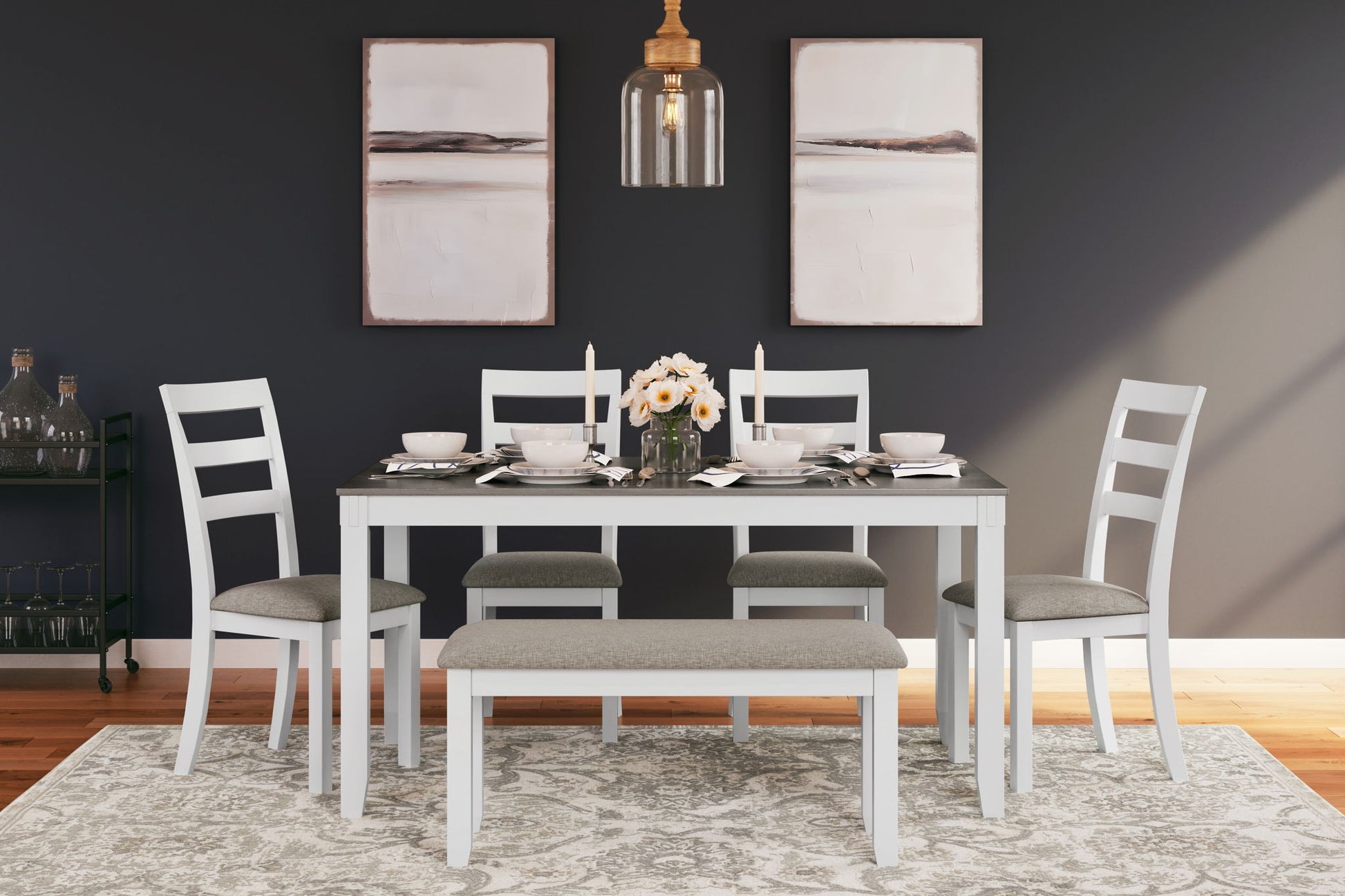 Stonehollow - White / Gray - Rectangular Drm Table Set (Set of 6) - Hornell Furniture Outlet