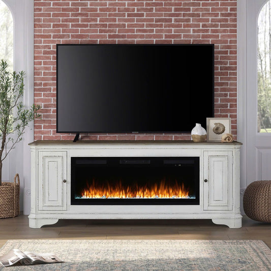Fireplace TV Consoles - 244 82" Console With Fire FT - White - Hornell Furniture Outlet