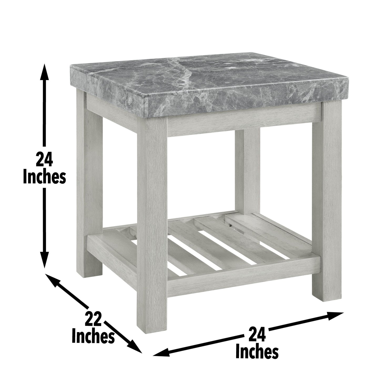 Canova - Gray Marble Top End Table - White - Hornell Furniture Outlet