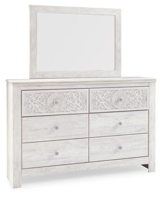 Paxberry - Whitewash - Dresser, Mirror - Medallion Drawer Pulls - Hornell Furniture Outlet