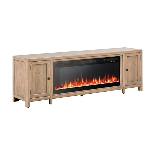 Fireplace TV Console - 82" Console With Fire FTS - Light Brown - Hornell Furniture Outlet