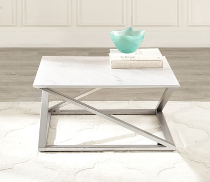 Zurich - Faux White Marble Top Coffee Table - White - Hornell Furniture Outlet