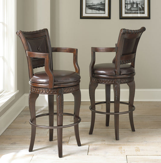 Antoinette - PU Swivel Bar Chair (Set of 2) - Dark Brown - Hornell Furniture Outlet