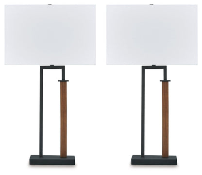 Voslen - Black / Brown - Metal Table Lamp (Set of 2) - Hornell Furniture Outlet