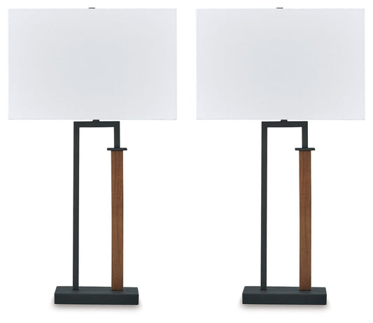 Voslen - Black / Brown - Metal Table Lamp (Set of 2) - Hornell Furniture Outlet