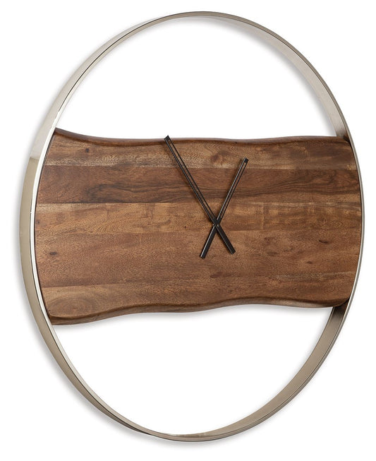 Panchali - Wall Clock - Brown / Silver Finish - Hornell Furniture Outlet