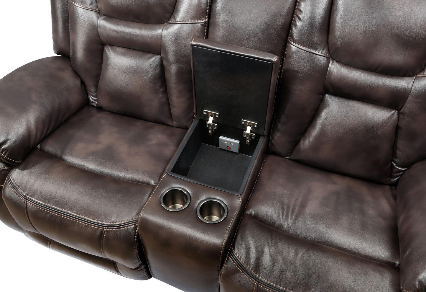 Oportuna - Dual Power Console Loveseat - Dark Brown - Hornell Furniture Outlet