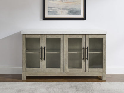 Csrena - Lighted White Marble Sideboard - Brown - Hornell Furniture Outlet