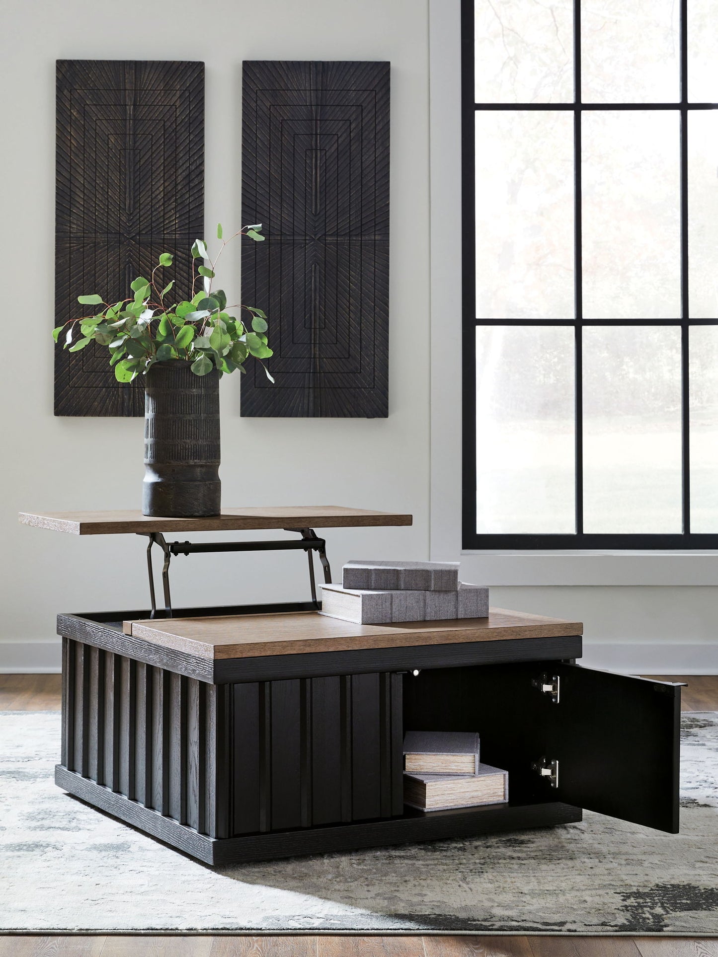 Rylandyn - Lift Top Cocktail Table - Black / Light Brown - Hornell Furniture Outlet