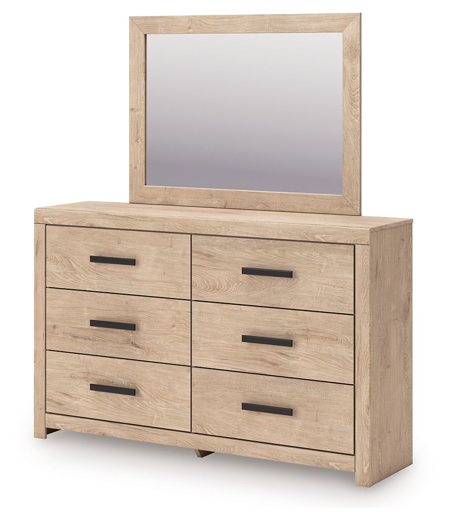 Sanginlane - Tan - Dresser and Mirror - Hornell Furniture Outlet