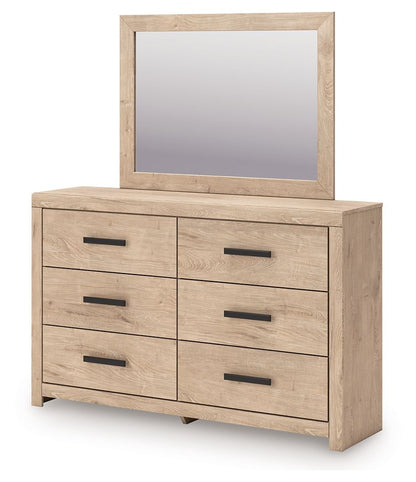 Sanginlane - Tan - Dresser and Mirror - Hornell Furniture Outlet