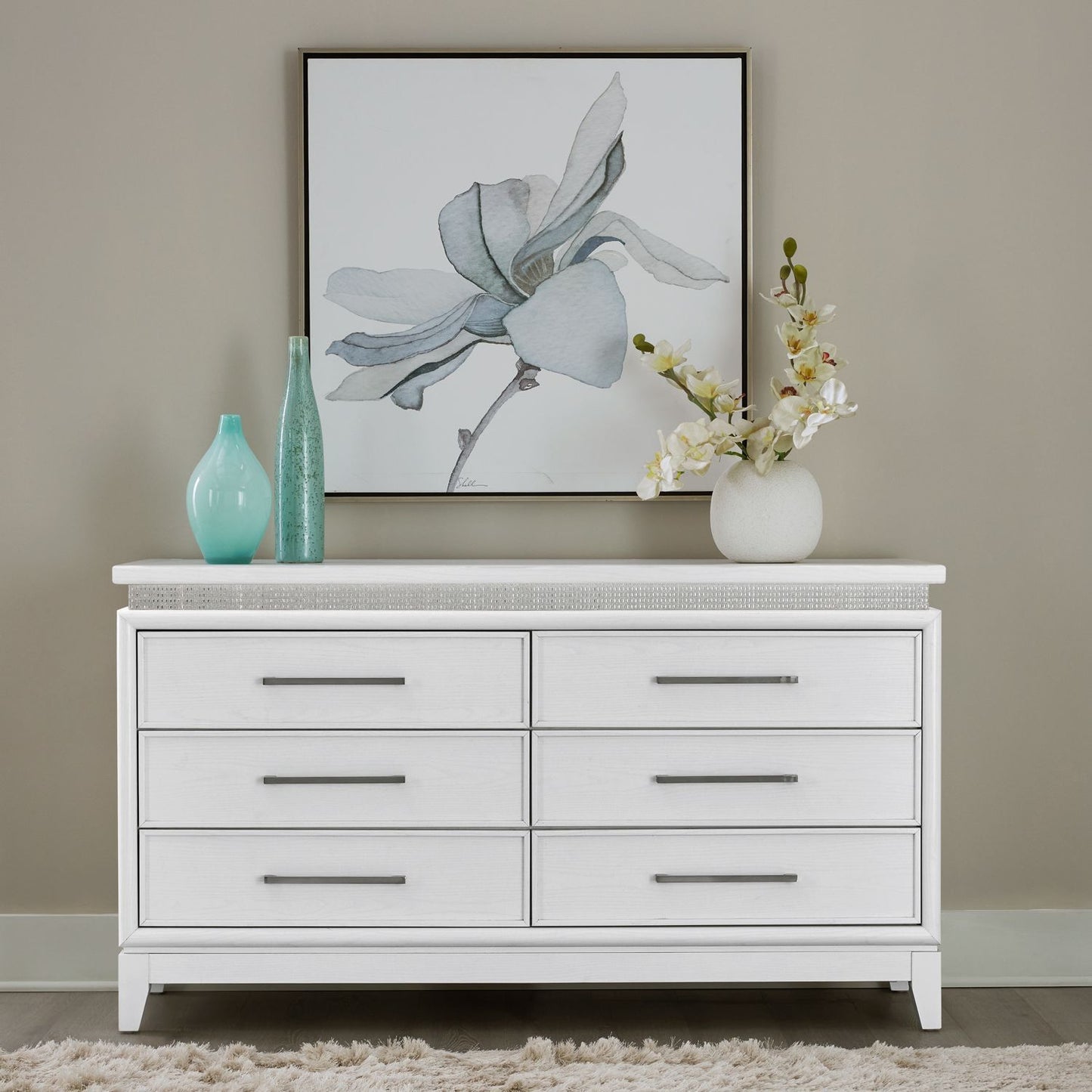 Reflections - 6 Drawer Dresser With Lights - White - Hornell Furniture Outlet