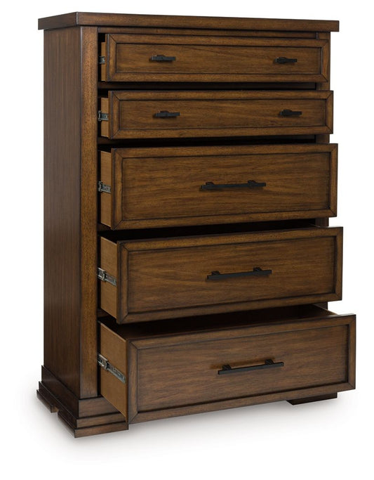 Taffenbrook - Medium Brown - Five Drawer Chest - Hornell Furniture Outlet
