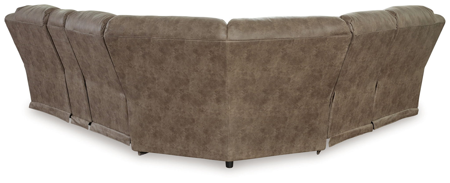 Ravenel - 3 - Piece Power Reclining Sectional With Raf Power Reclining Loveseat With Console - Faux Leather - Fossil - Hornell Furniture Outlet