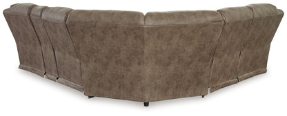 Ravenel - 3 - Piece Power Reclining Sectional With Raf Power Reclining Loveseat With Console - Faux Leather - Fossil - Hornell Furniture Outlet