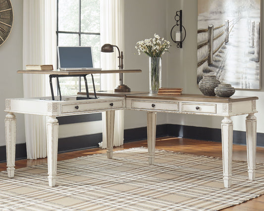 Realyn - White / Brown - L Shaped Desk with Lift Top - Hornell Furniture Outlet