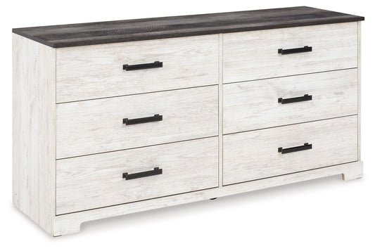 Shawburn - Six Drawer Dresser - Pewter - tone pulls - White / Black / Gray - Hornell Furniture Outlet