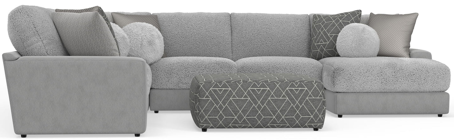 Canyon - 4 Piece Sectional With Cuddler Seat Cushions, Included Accent Pillows And Cocktail Ottoman (Right Side Facing Chaise) - Platinum - Hornell Furniture Outlet