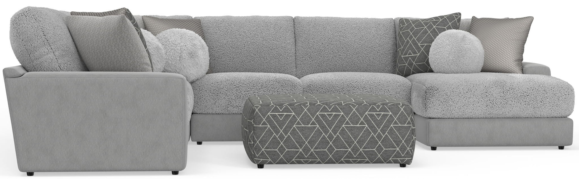 Canyon - 4 Piece Sectional With Cuddler Seat Cushions, Included Accent Pillows And Cocktail Ottoman (Right Side Facing Chaise) - Platinum - Hornell Furniture Outlet