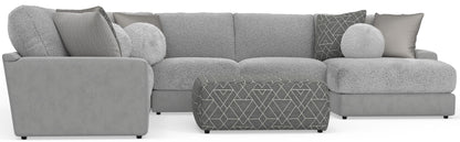 Canyon - 4 Piece Sectional With Cuddler Seat Cushions, Included Accent Pillows And Cocktail Ottoman (Right Side Facing Chaise) - Platinum - Hornell Furniture Outlet