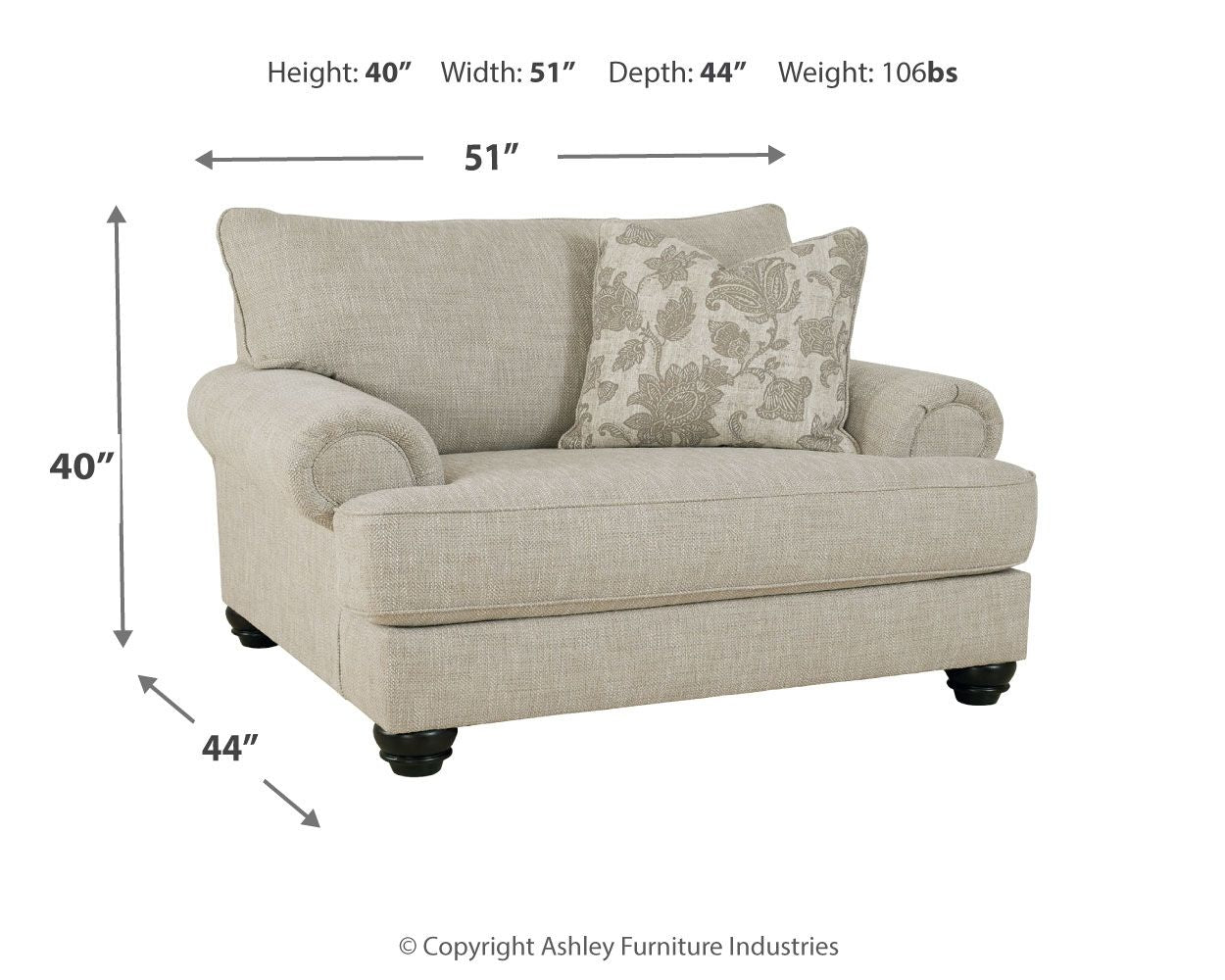 Asanti - Fog - Chair and a Half - Hornell Furniture Outlet