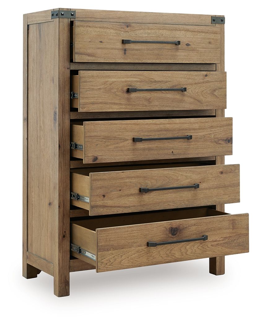 Ridgester - Five Drawer Chest - Light Brown - Hornell Furniture Outlet
