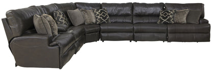 Como - 7 Piece Italian Leather Match Reclining Sectional - Hornell Furniture Outlet