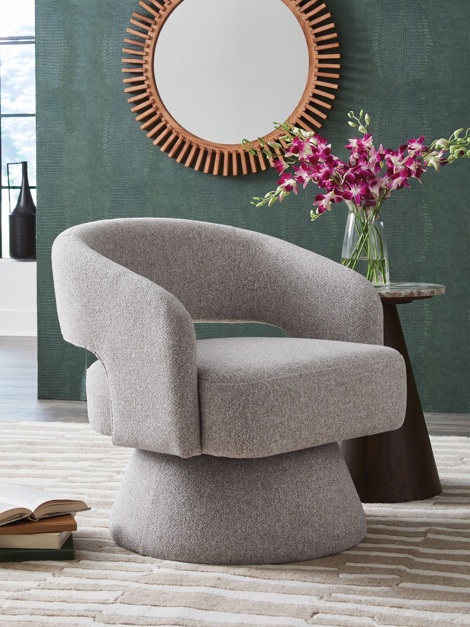 Nashkins - Swivel Accent Chair - Pebble - Hornell Furniture Outlet