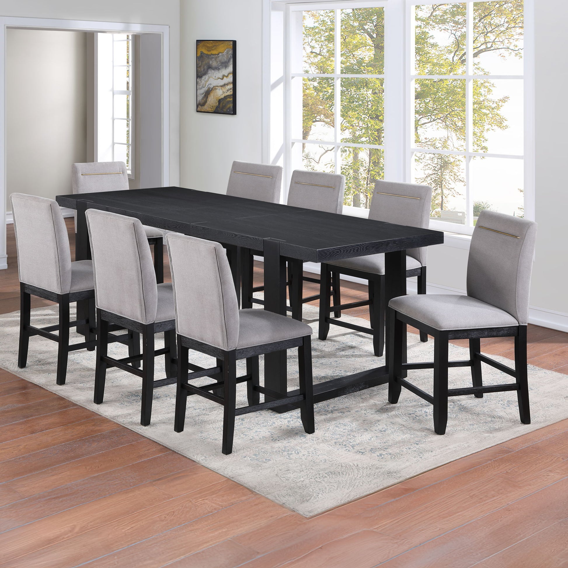Yves - 9 Piece Counter Set - Black - Hornell Furniture Outlet